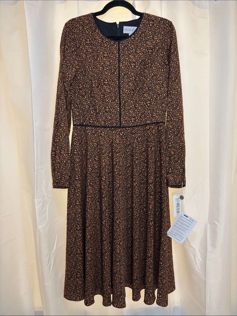 Mikael Aghal Long Sleeve Brown Floral Midi Dress